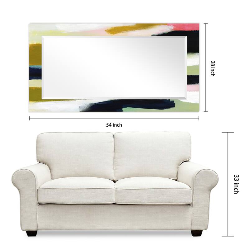 Sunder Rectangular Beveled Wall Mirror on Free Floating Printed Tempered Glass