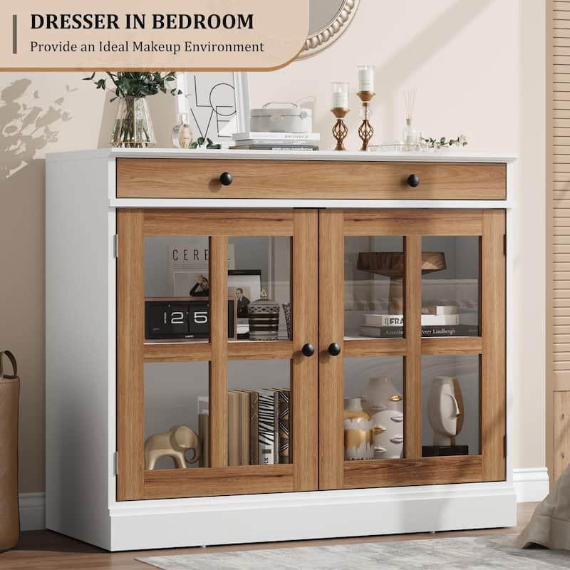 35.4" Sideboard Buffet Cabinets with Glass Door