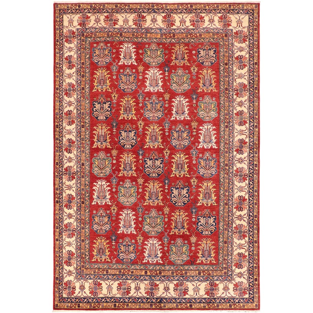 Southwestern Super Kazak Selene Red/Beige Hand Knotted Wool Rug - 10'1'' x 14'0''