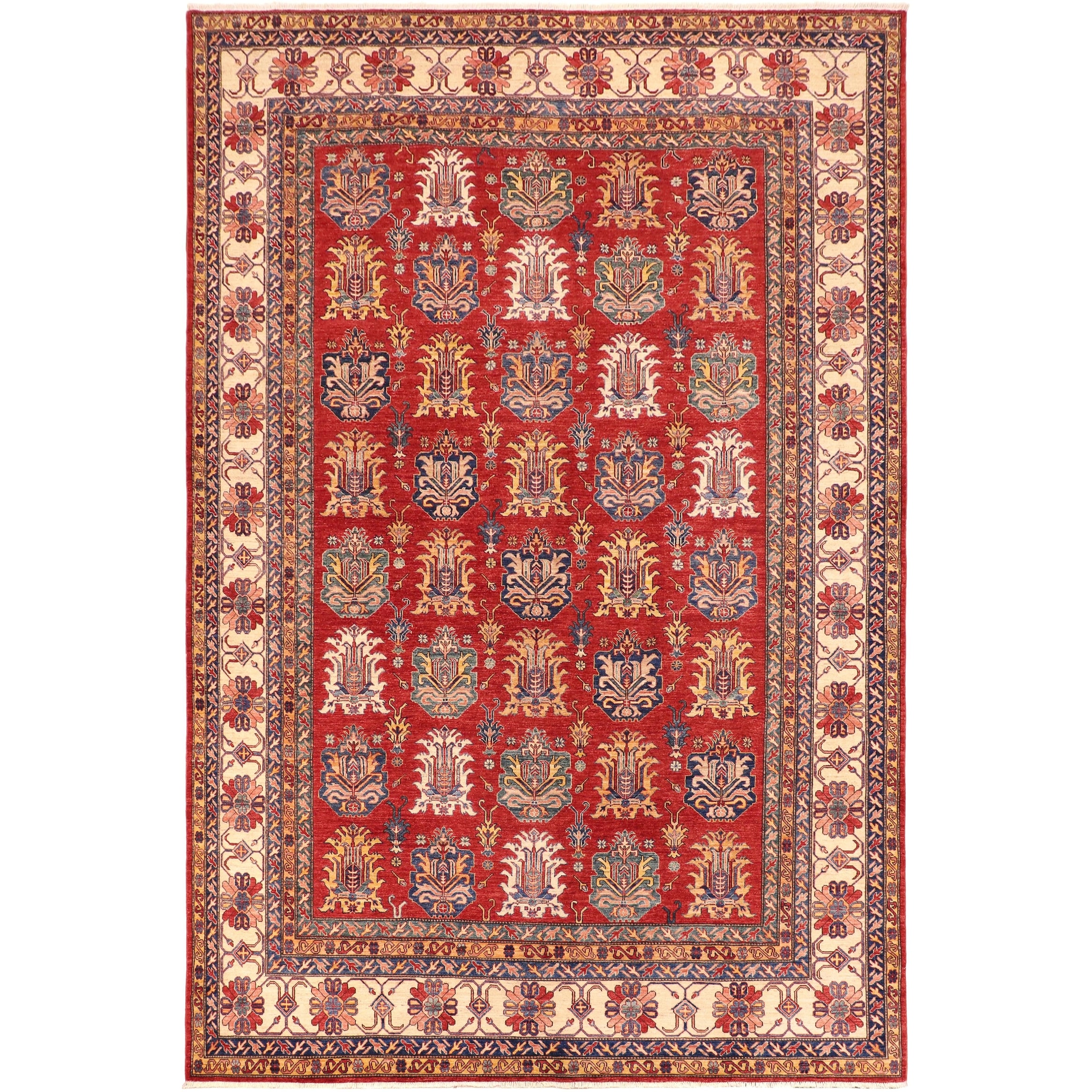 Southwestern Super Kazak Selene Red/Beige Hand Knotted Wool Rug - 10'1'' x 14'0''