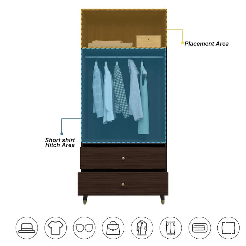 70.9"H Armoires & Wardrobe Two Drawers Hanging Storage Closet Cabinet