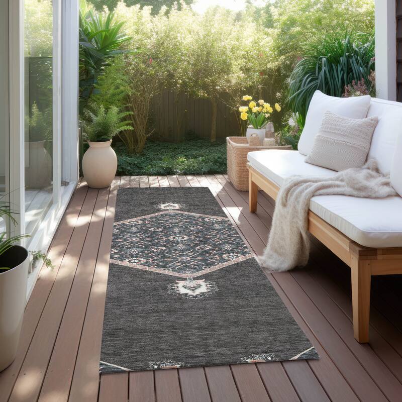 Machine Washable Indoor/ Outdoor Traditional Chantille Rug - Charcoal - 2'3" x 7'6"