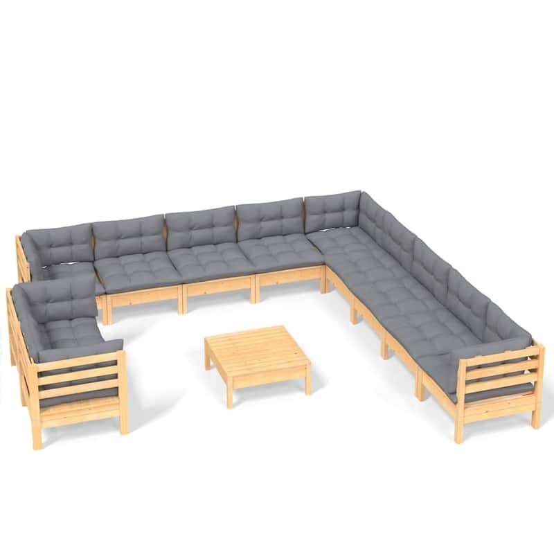 vidaXL Solid Pinewood Patio Lounge Set 12 Piece with Cushions Multi Colors - 25" x 25" x 24.6"