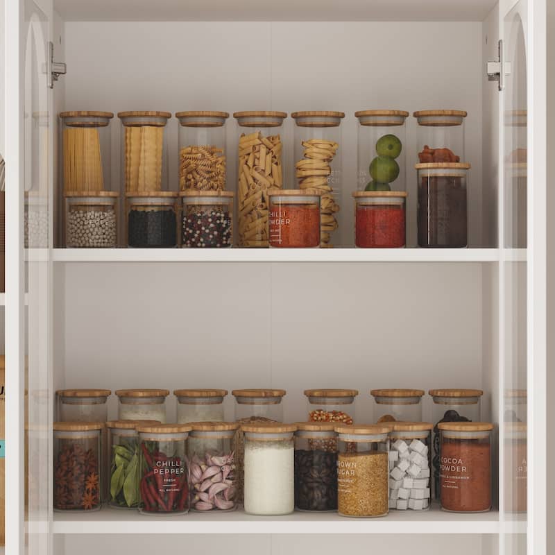 Elegant White Buffet: Arched Design, Glass - door Display & Spacious Storage
