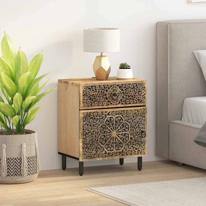 vidaXL Bedside Cabinet Natural wood Solid mango wood, engineered wood, iron - 13.0 x 19.7 x 23.6 in