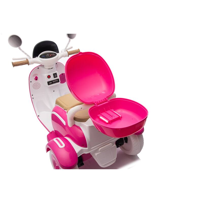 12V Kids Electric Motorcycle, 3 Wheels Ride On Scooter with USB,Bluetooth,Lights,Storage Box, 2 Seats Dual Motor Motorbike