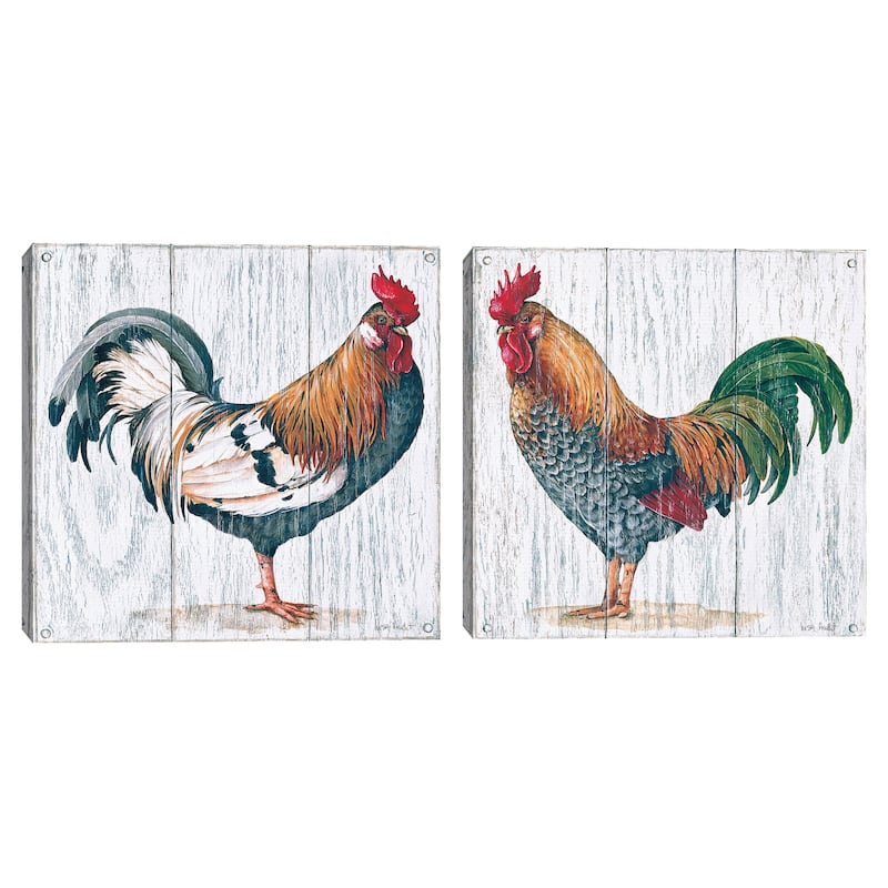Rooster on Wood 1, Rooster on Wood 3 by Lisa Audit Canvas Art Prints