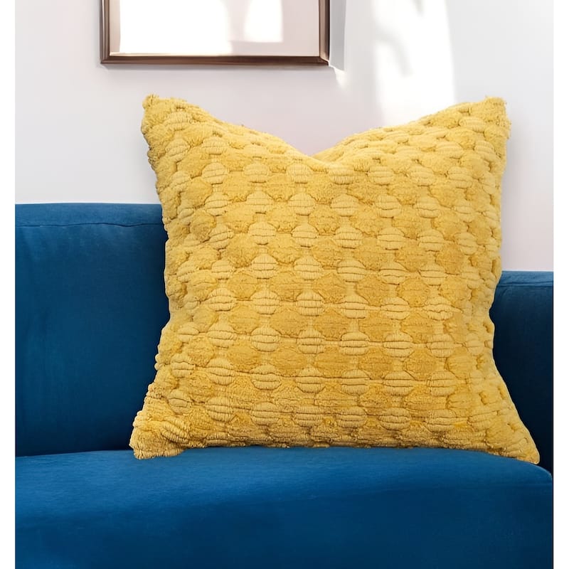 HomeRoots 20" Yellow Cotton Throw Pillow With Texture - Accent - Polyester
