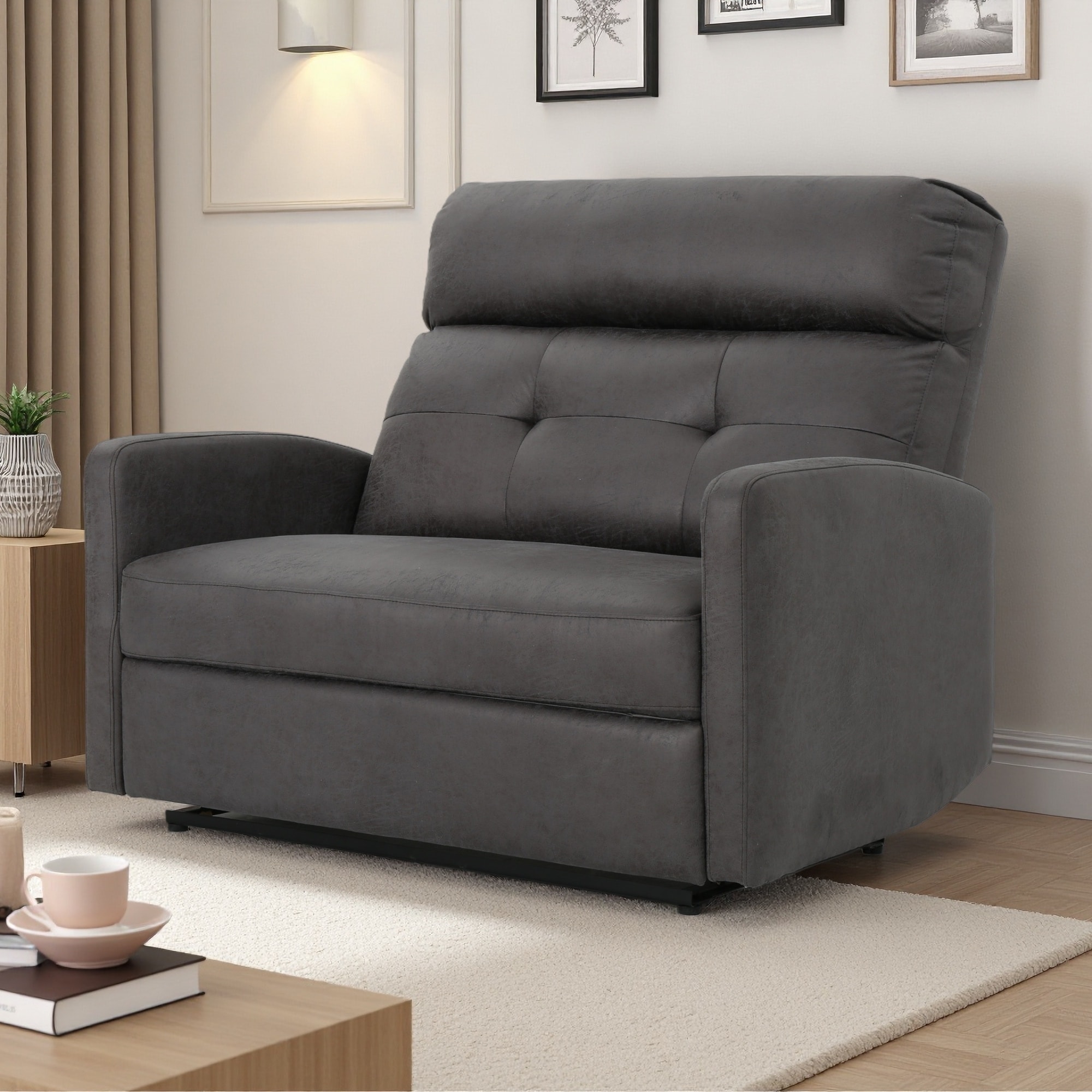 Loveseat Recliner Chair with Button Tufted Stitch & Birch Legs