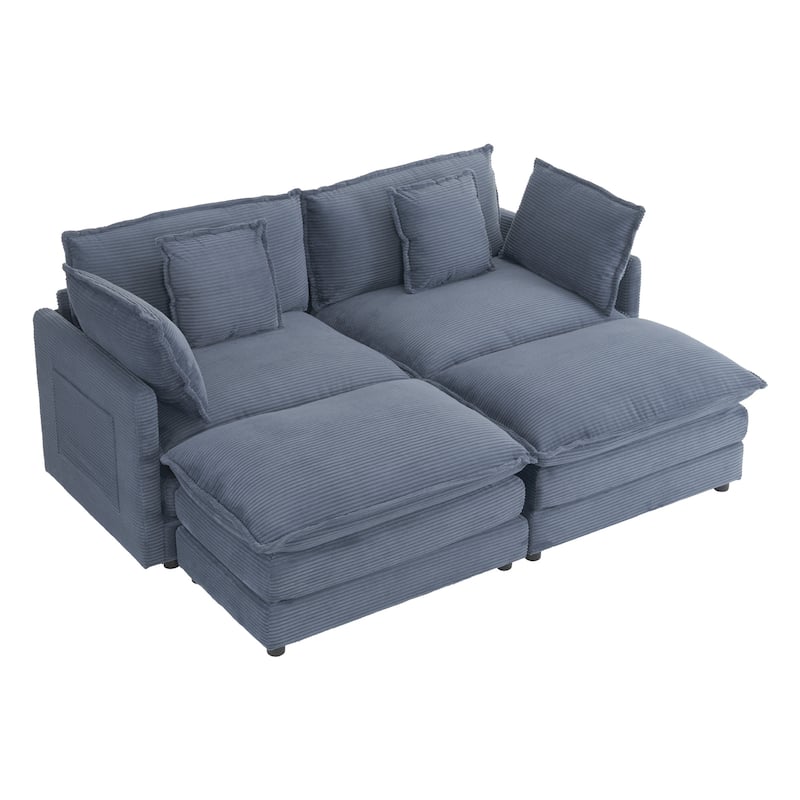 Roomfitters Modern Corduroy L-Shape Sectional Sofa with Side Storage Pockets for Living Room Comfort and Style