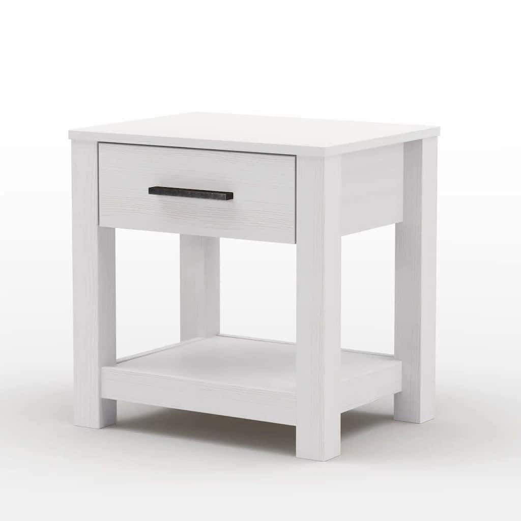 Solid Wood Nightstand with Drawer and Metal Accents 22 Inch Low Profile Bedside Table