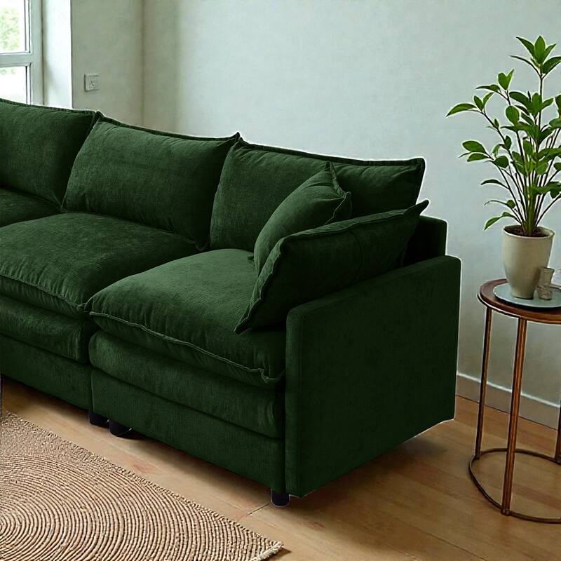 105" L-Shaped Modular Sectional Sofa with Ottoman, Soft Chenille Upholstery, 3-Seater Couch