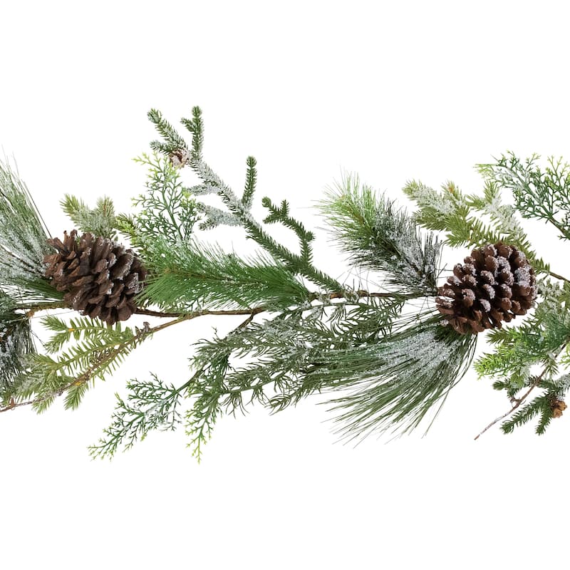 Frosted Mixed Pine and Cedar with Pinecones Artificial Christmas Garland - 5' x 10" - Unlit - 5' x 10"