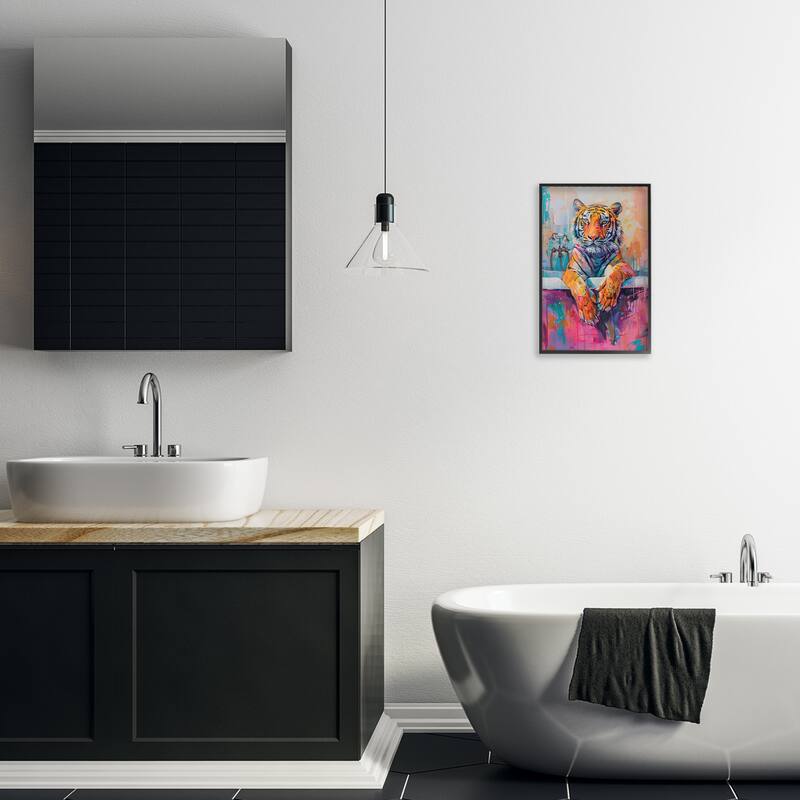 Stupell Bathing Tiger in Bright Tub Framed Giclee Art Design By LSR Design Studio