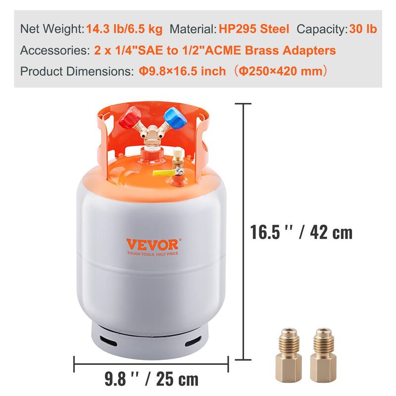 VEVOR Refrigerant Recovery Tank, 400 psi Portable Cylinder Tank with Y
