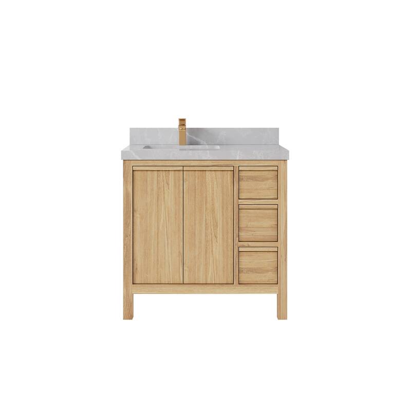Willow Collections 36 in. W x 22 in. D Elizabeth Solid Teak Left Offset Sink Bathroom Vanity with Countertop
