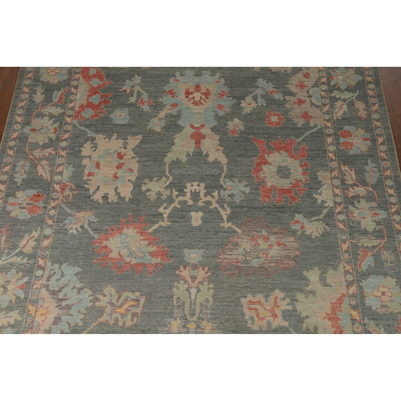 Hand Knotted Oriental 100% Wool Carpet Transitional All-Over Greys & Charcoal Oushak Area Rug - 9' 10'' X 8' 1''