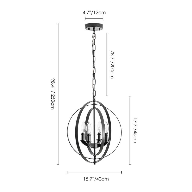 4-Light Modern Matte Black Adjustable Globe Chandelier for Living Room, Dining Room, or Kitchen - 15.75 in. W x 98.4 in. H