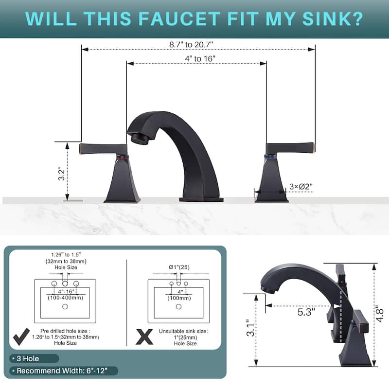 WOWOW 8 in. Widespread Double Handle Bathroom Faucet