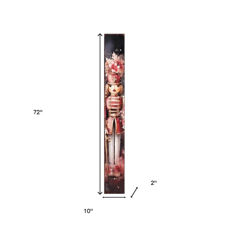 HomeRoots 72" Black And Pink Solid Wood Christmas Female Nutcracker Porch Sign