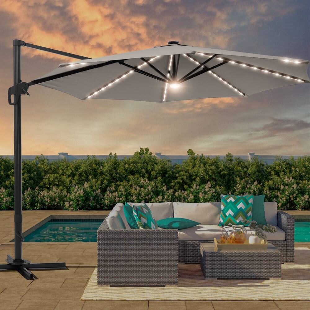 LIVOOSUN 11FT LED Patio Cantilever Umbrella w/Cross Base