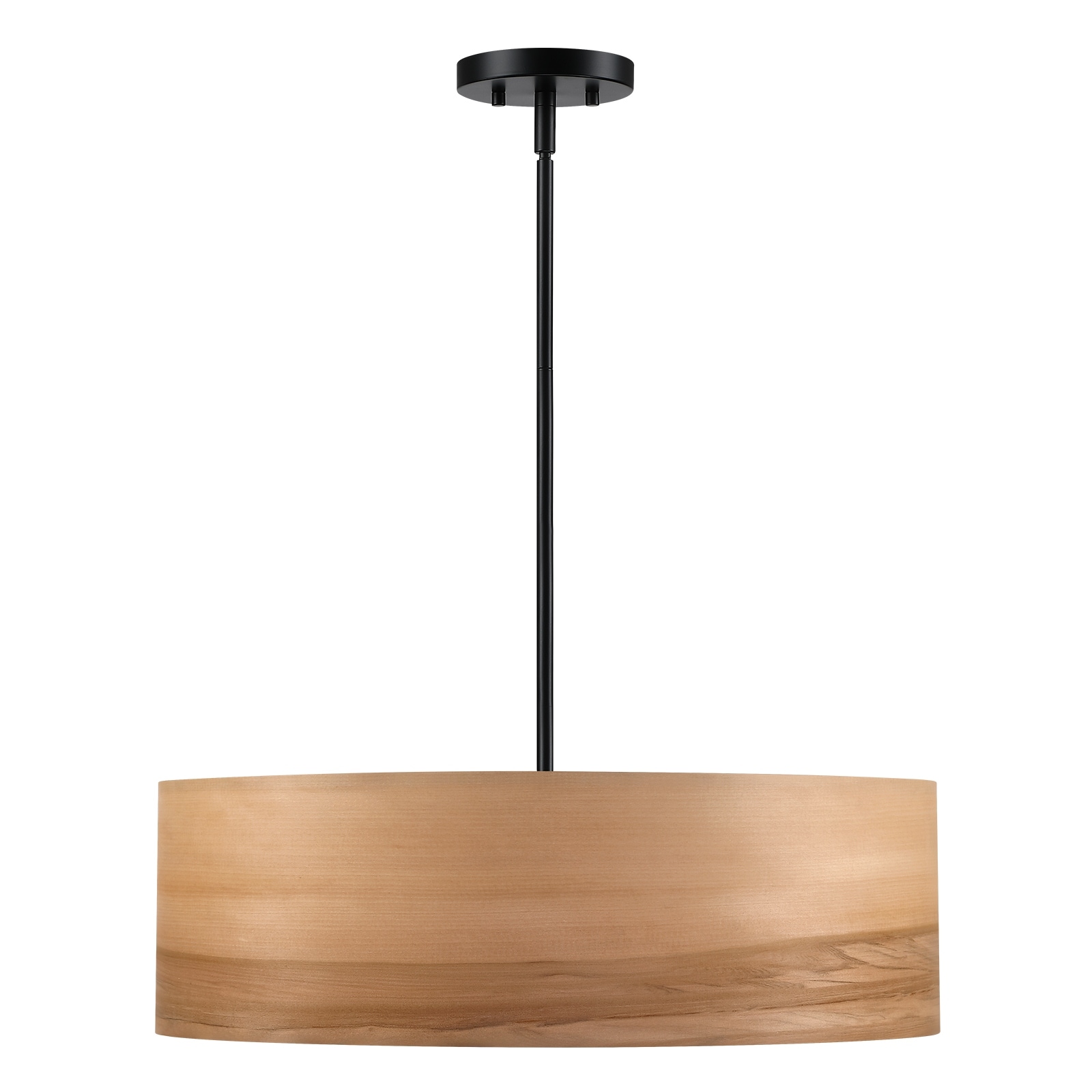 Breaux 4-Light Wood Veneer Drum Chandelier with Black Canopy