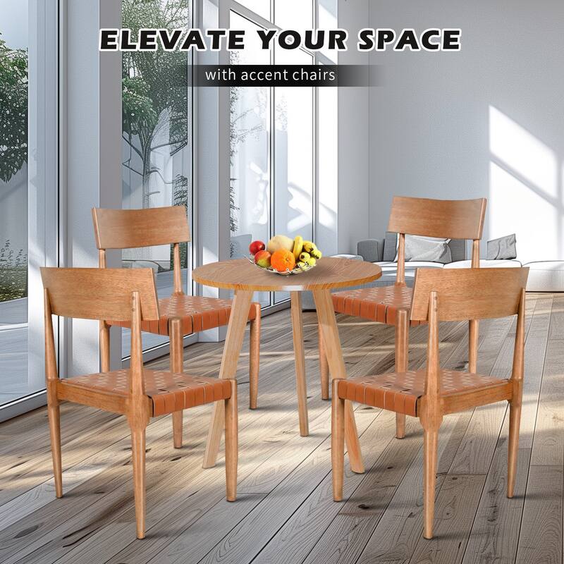 Genuine Leather Woven Straps Solid Back Side Chair (Set of 2)