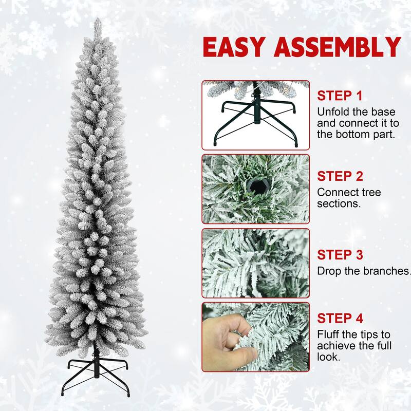Flocked Pencil Christmas Tree Slim PVC Tree with Metal Stand