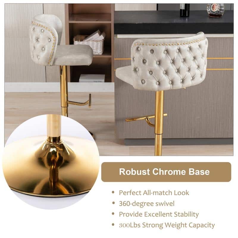 Modern Upholstered Swivel Adjusatble Height Leather Barstools Set of 2