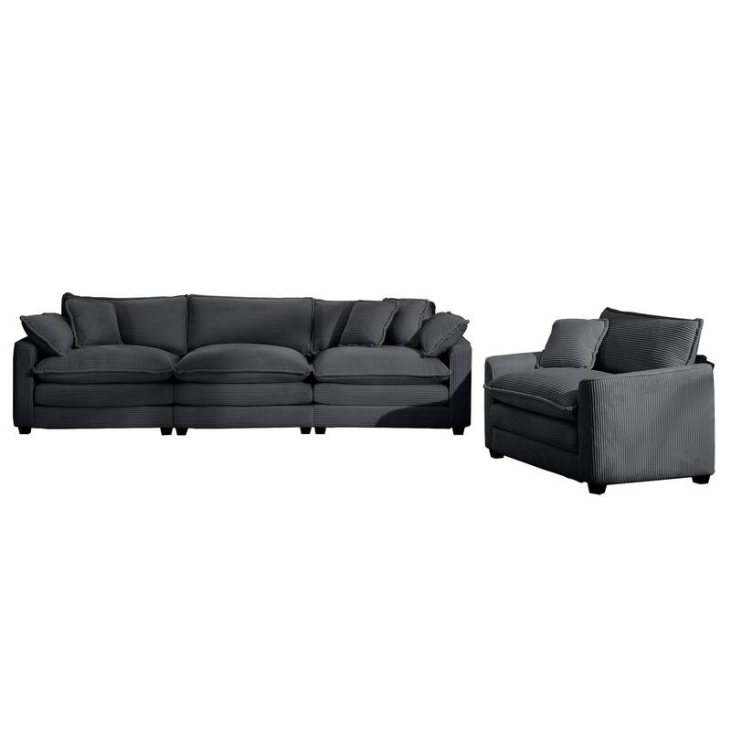 2-Piece Flexible Combinations Sofa Set with 3-Seater Corduroy Fabric Sofa and Single Accent Sofa Chair for Livingroom - Grey