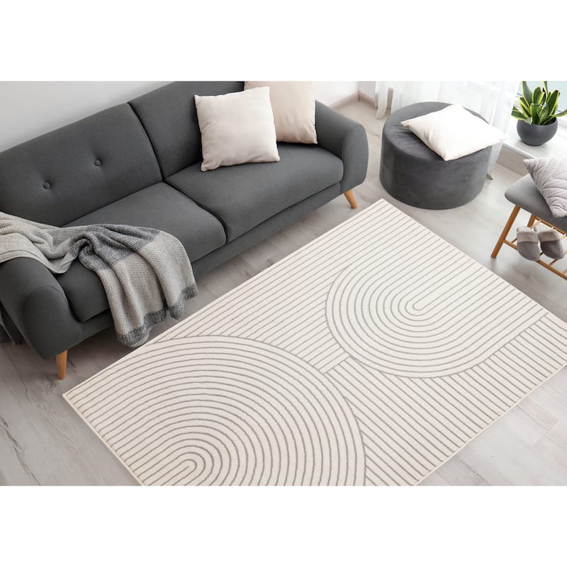 Forte White Grey Curved Arches Indoor Area Rug