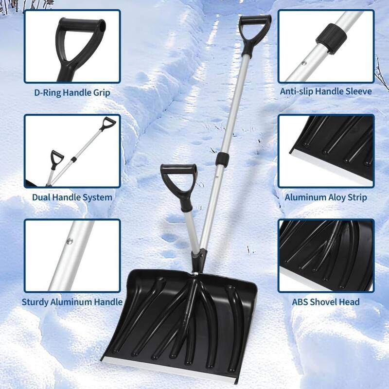 18" Wide Lightweight Snow Pusher Ergonomic Snow Shovel for Driveway, Walkway