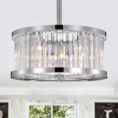 Gavin Chrome Ceiling Fan 19-Inch 4-Light Metal & Crystal Drum Shade (Includes Remote)