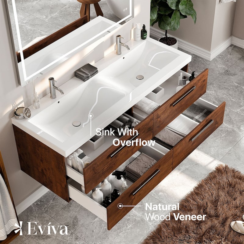 Surf 57 in. Rosewood Wall Mount DS Bath Vanity with Acrylic Top