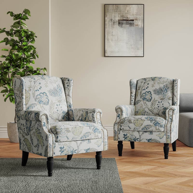 Set of 2 Patterned Upholstered Accent Chair for Living Room - Boho Blue