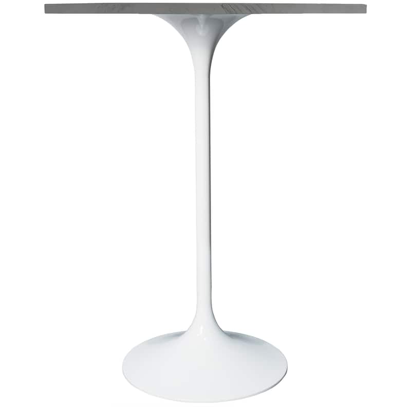 LeisureMod Verve Round Bar Dining Table with White Resin TableTop and White Steel Base for Kitchen & Dining Room