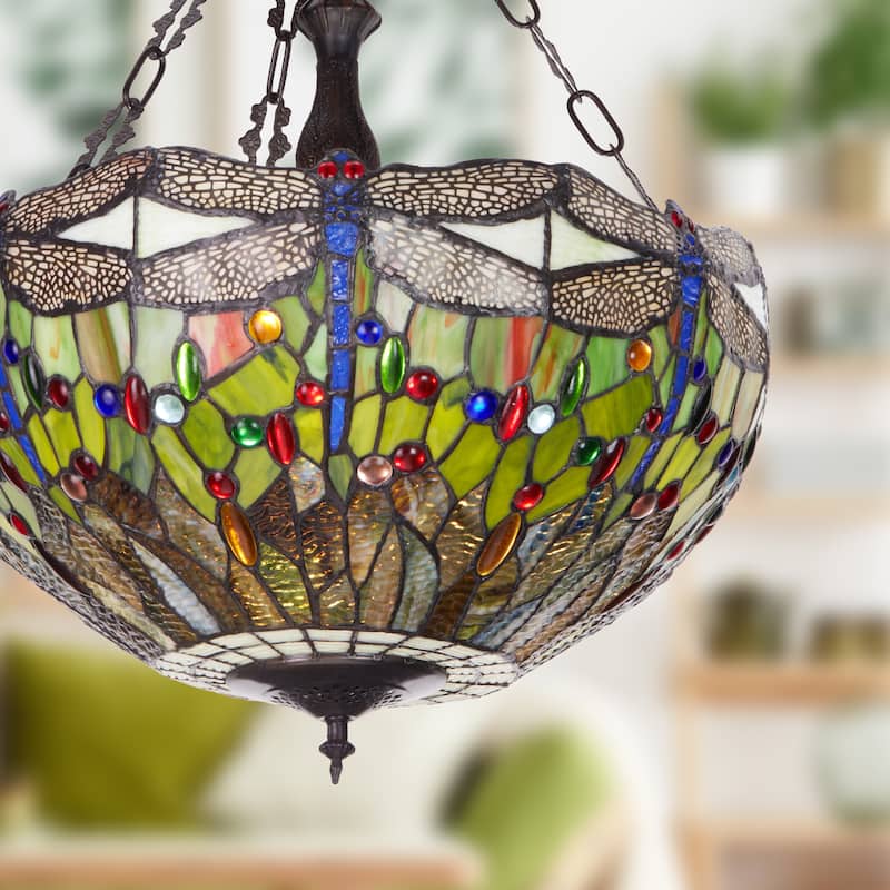 Evelyn River of Goods Multicolor Stained Glass 19.25-Inch Pendant Light with Adjustable Hanging Cord - 19.25" x 19.25" x 25.5"