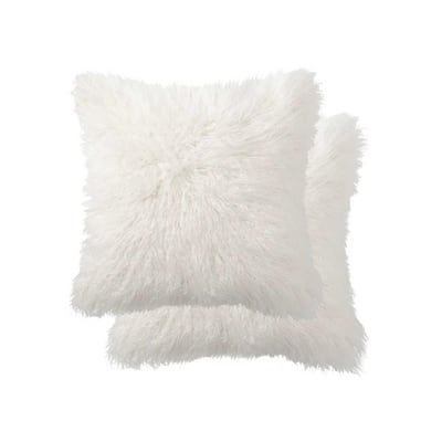 18" x 18" x 5" Off White Faux Fur Pillow 2 Pack