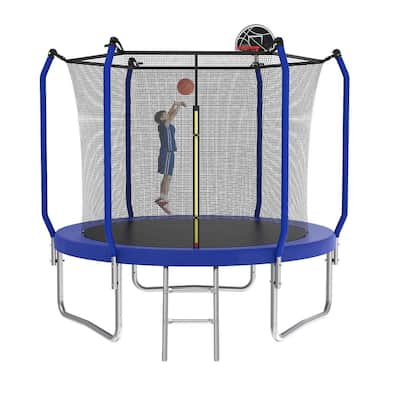 8FT Outdoor Trampoline with Basketball Hoop and Enclosure