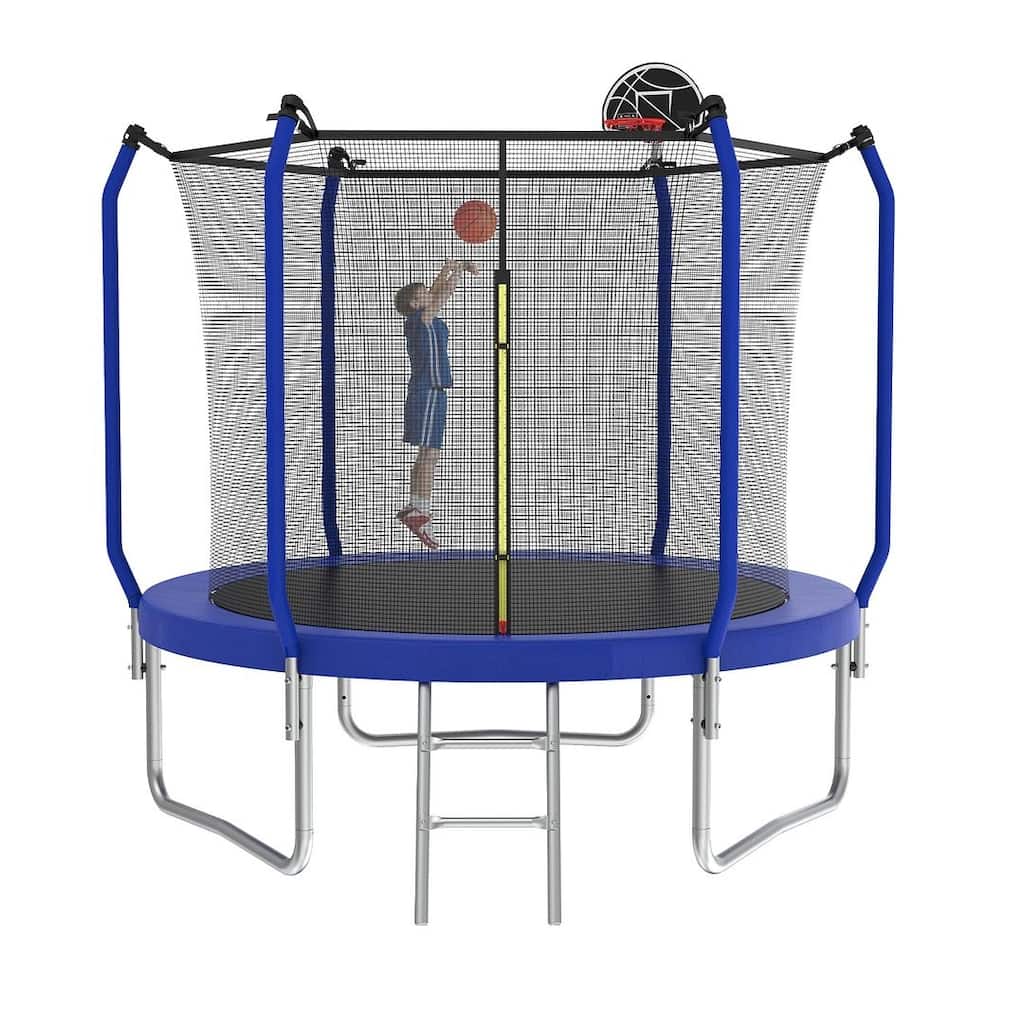 8FT Outdoor Trampoline with Basketball Hoop and Enclosure