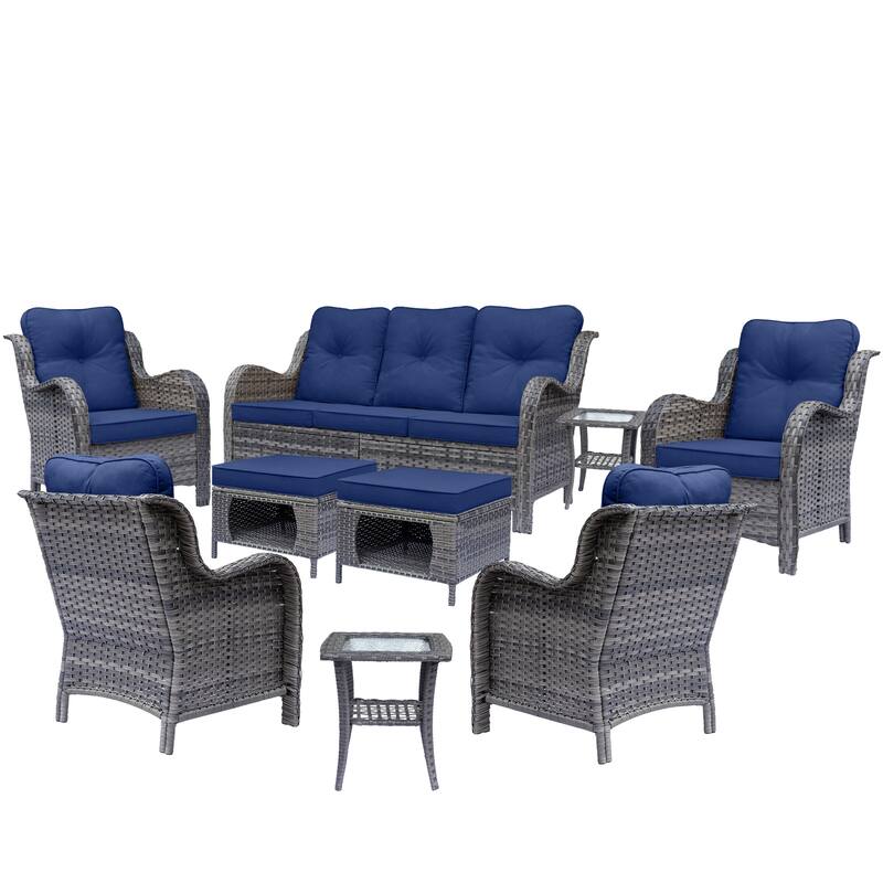 Gray Rattan Wicker High Back Outdoor Patio Furniture Sofa Seating Set
