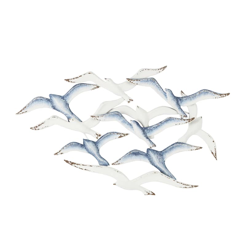 Metal Bird Home Wall Decor with Brown Distressed Accents - Blue - Roche River Decor - Blue