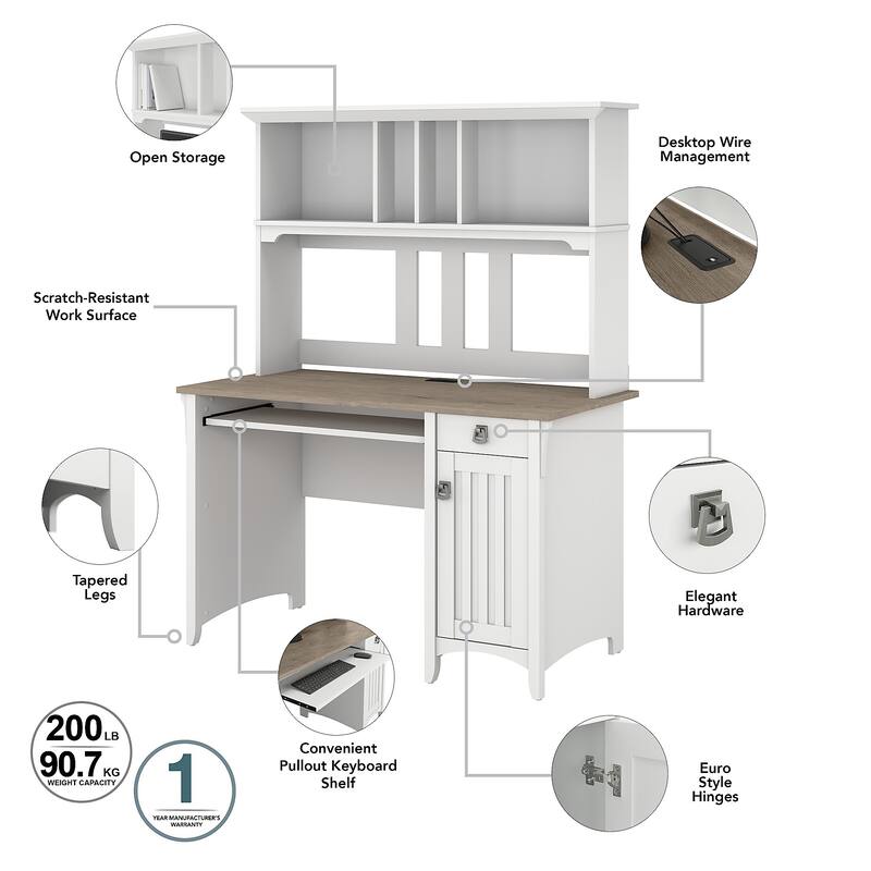 Bush Salinas Mission Desk with Hutch Office Suite in Cape Cod Gray