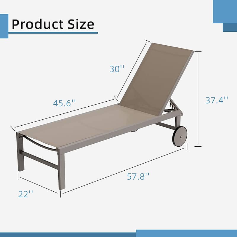 Futzca 2 PCS Outdoor Chaise Lounges Chair with Wheels and 5 Adjustable Position