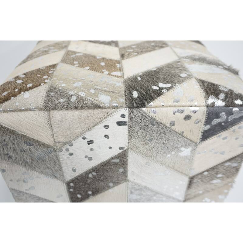 Home&Manor Silver Leather Square Cube Pouf