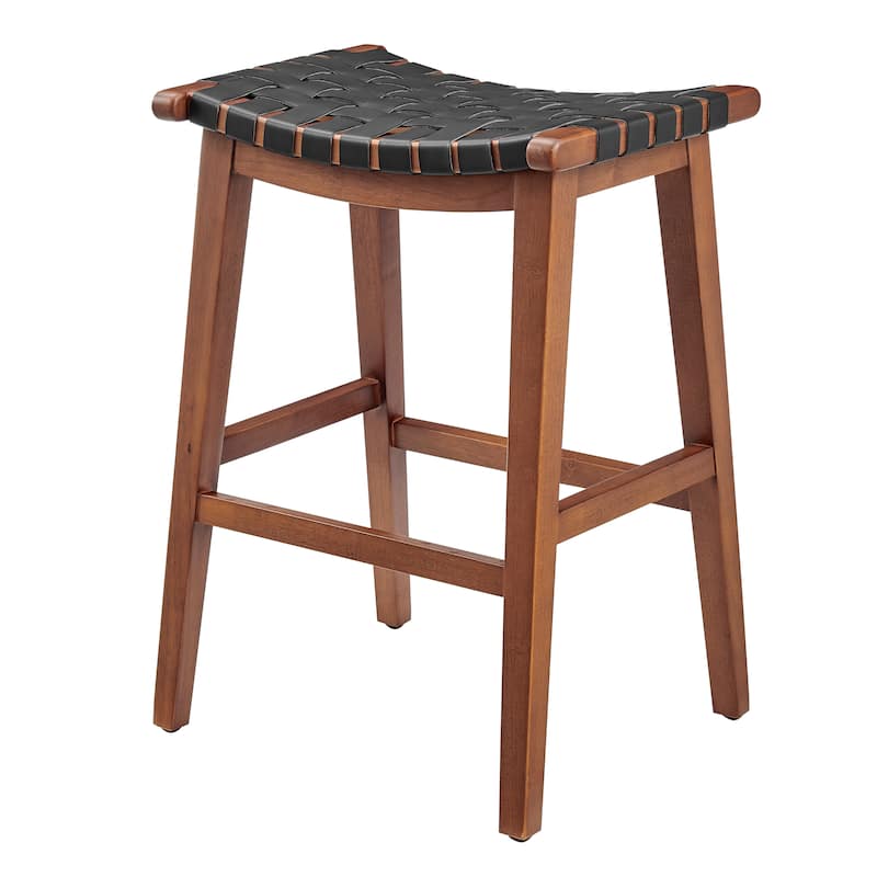 NPD Furniture Marco Faux Leather Backless Counter Stool with Medium Brown Legs Color