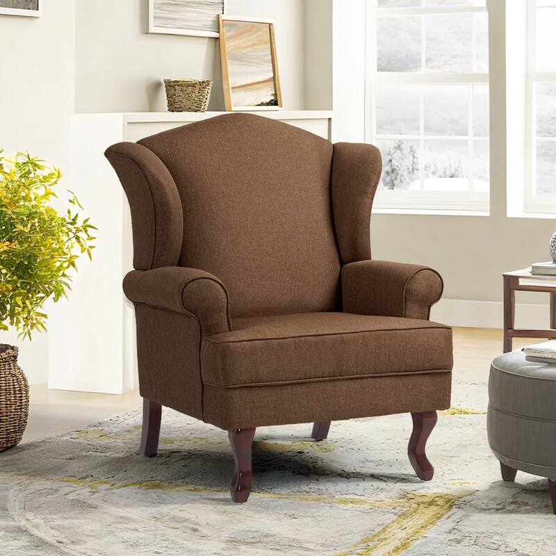 Classic Wingback Accent Chair for Living Room - 1-Piece - Brown/ Linen