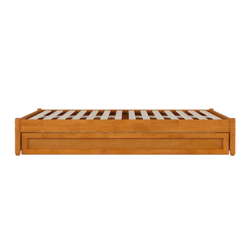 Full Panel Bed w/ Twin Trundle - Easy Glide, Strong Support - Light Toffee Finish