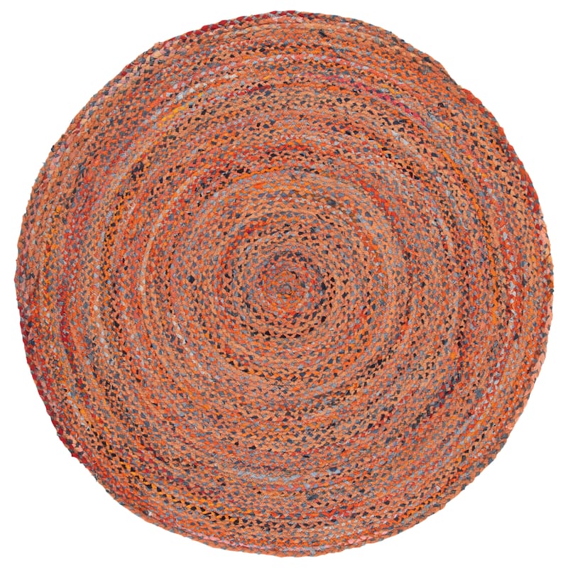 SAFAVIEH Georgine Handmade Nanny Braided Bohemian Cotton Rug - 6' Round - Orange/Rust