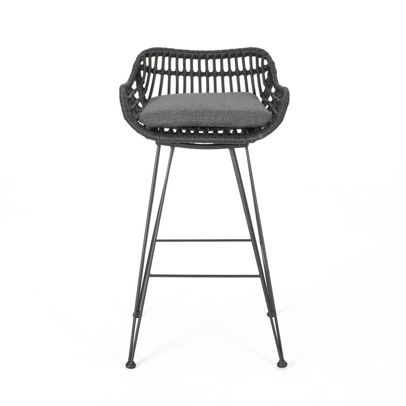 Oaks Aura 30-inch Modern Wood and Metal Patio Stool, Industrial Farmhouse Style Barstools, Set of 2